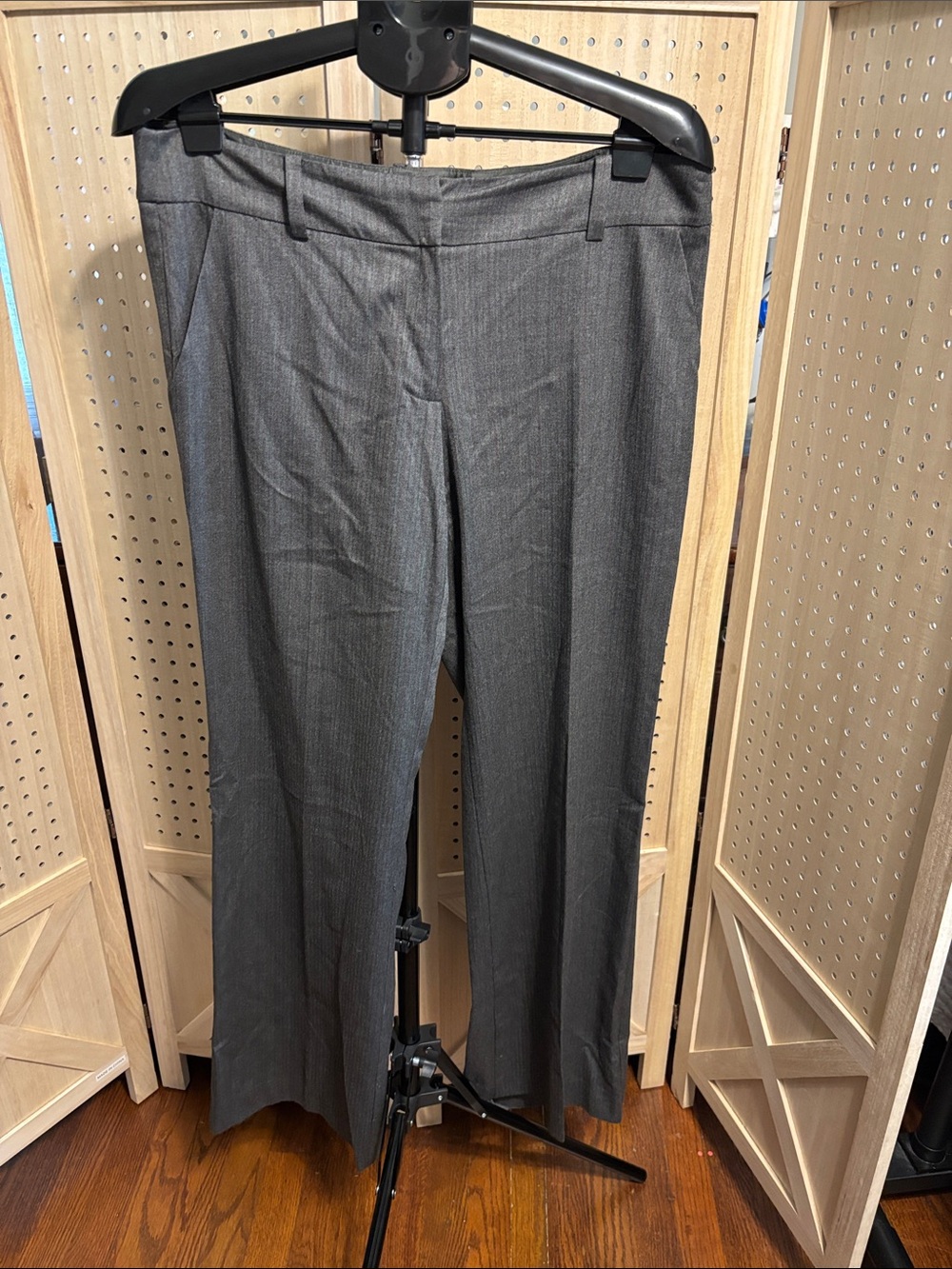 Trina Turk Charcoal & subtle red stripe Straight-Leg Trousers
